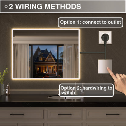 Shimmer Rectangular Frameless Anti-Fog LED Light Dimmable Wall Bathroom Vanity Mirror in Polished Crystal