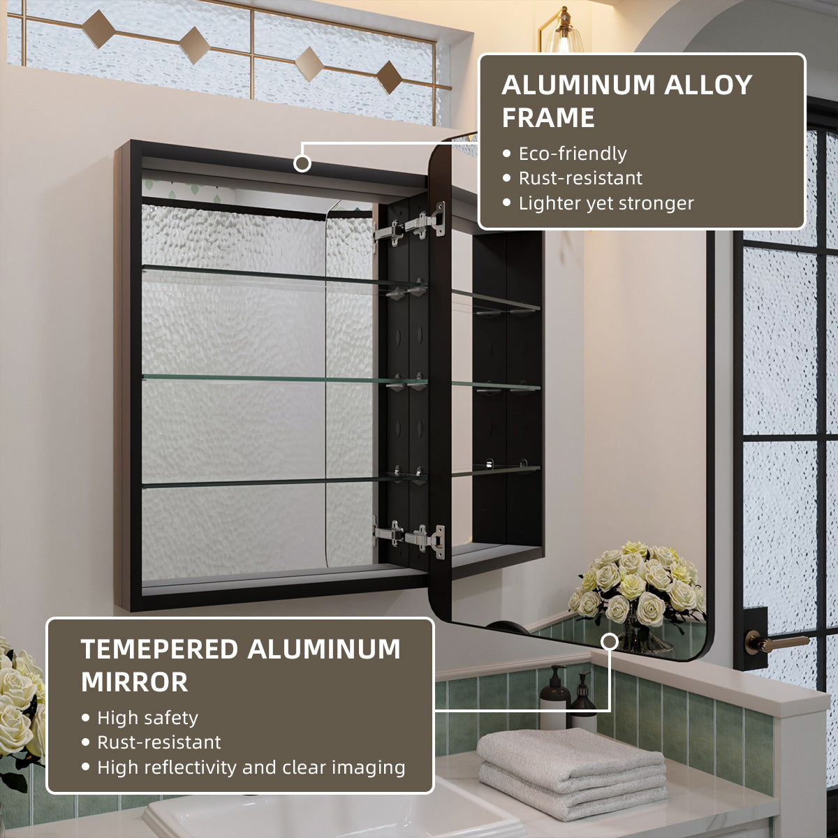 Nivorix NRFM Series Rectangular Aluminum Framed Medicine Cabinet with Mirror 5_e7df40aa-38ff-4376-9b6e-e24cb6602407
