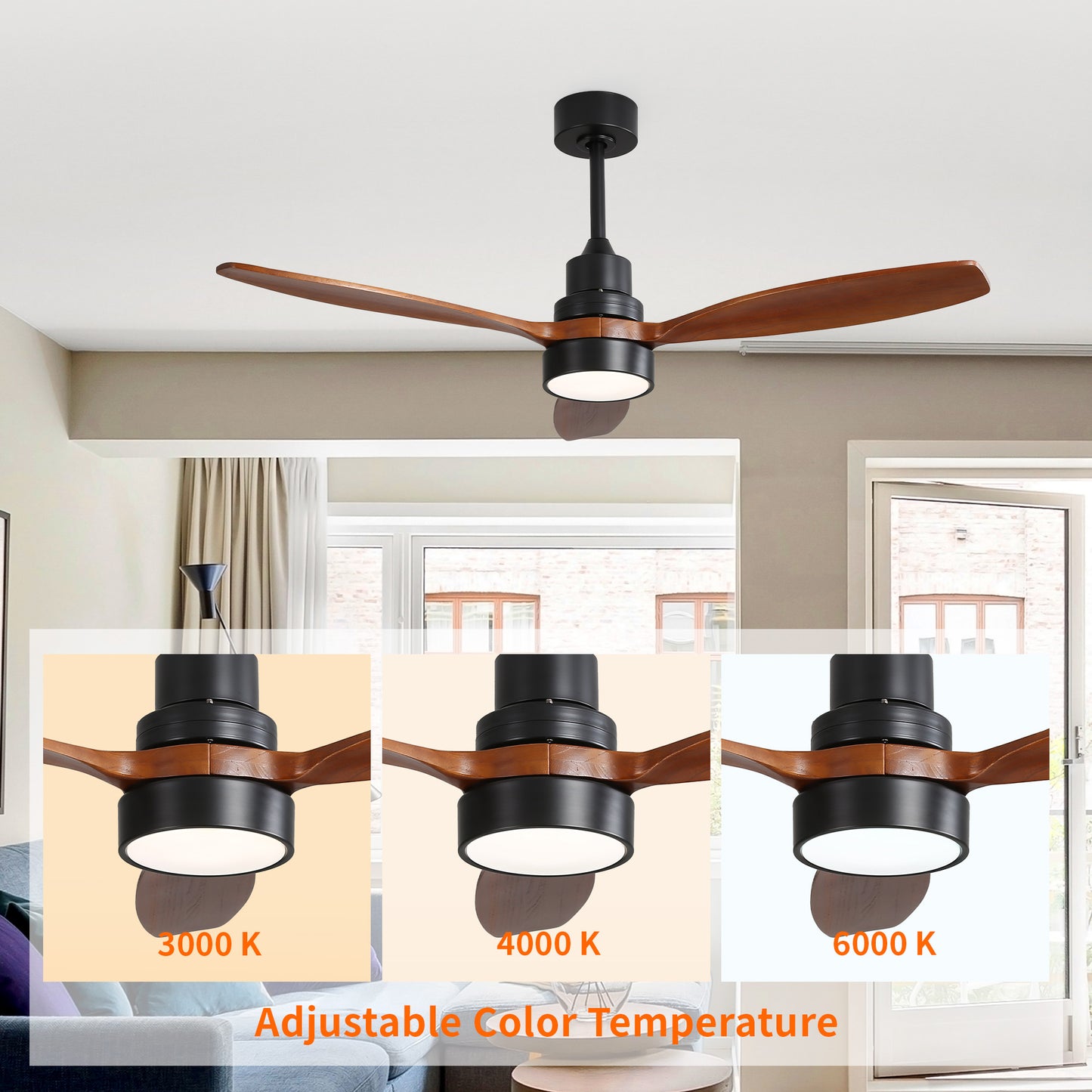 Taimei Selen 52 in. Downrod Standard Ceiling Fan with Integrated LED with Remote Included 3-Blade Reversible