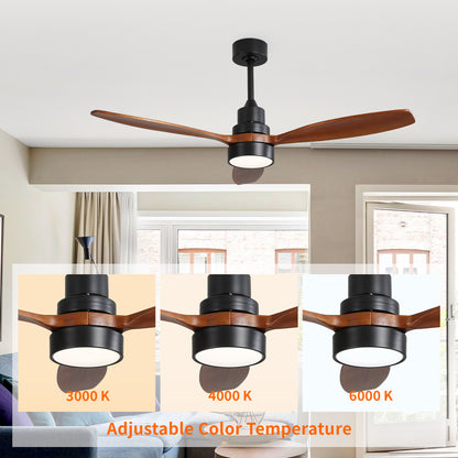 Taimei Selen 52 in. Downrod Standard Ceiling Fan with Integrated LED with Remote Included 3-Blade Reversible