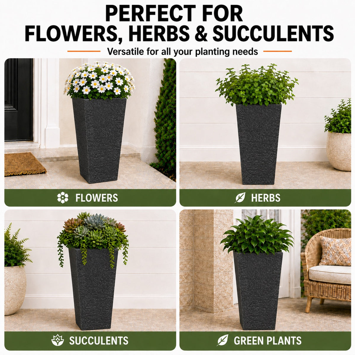 Herbora 15.5 in. Gray Magnesium Oxide Floor Planter for Indoor Outdoor Use