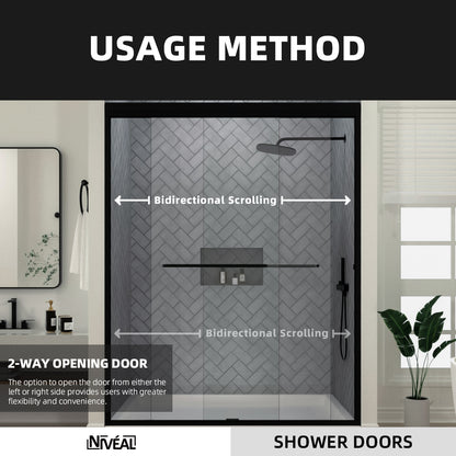 Niveal Bliss 60 in. W x 72 in. H Sliding Semi-Frameless Shower Door with Clear Glass