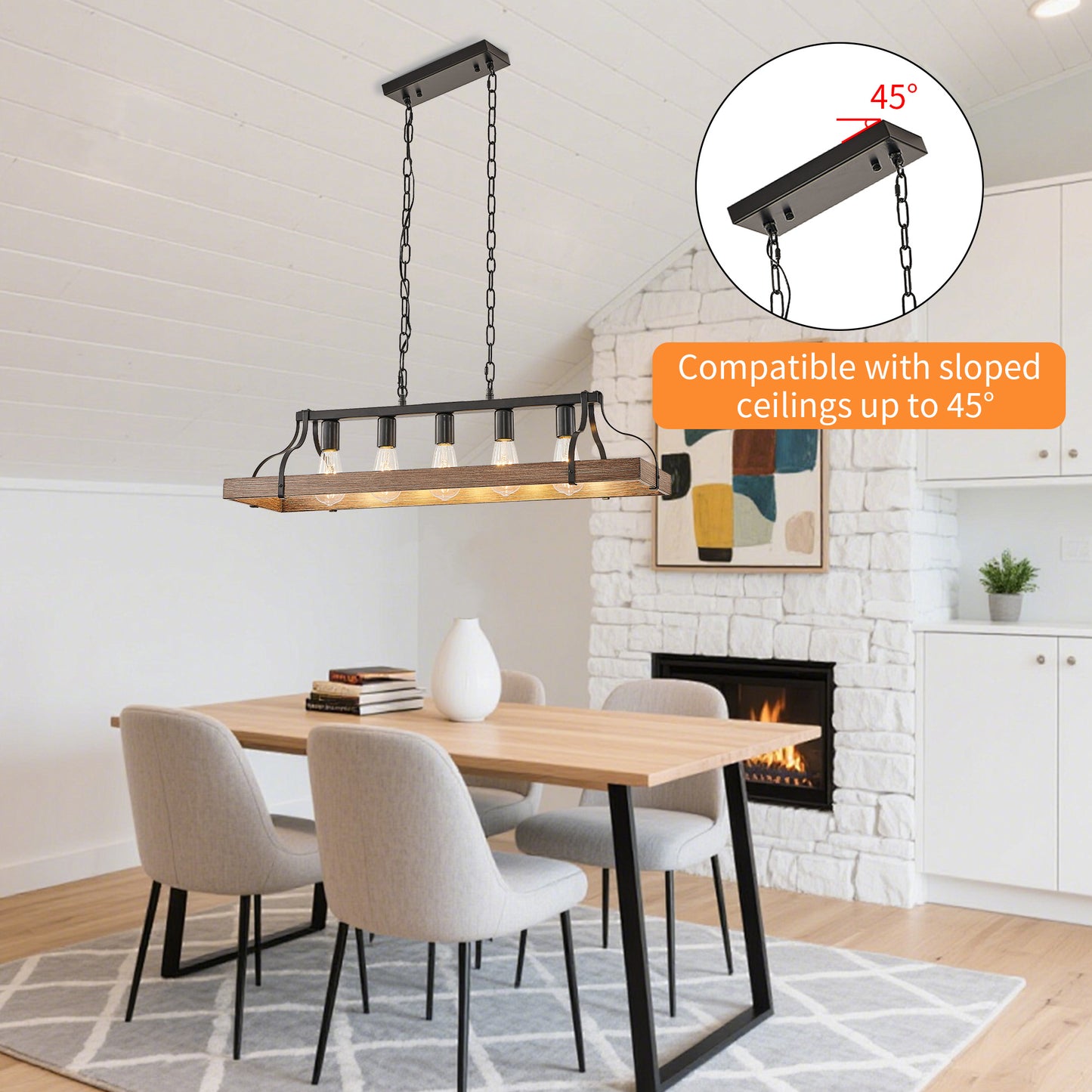 Taimei Xalira 34 in. Industrial Chandelier Light with 5 E26 Bulb Sockets