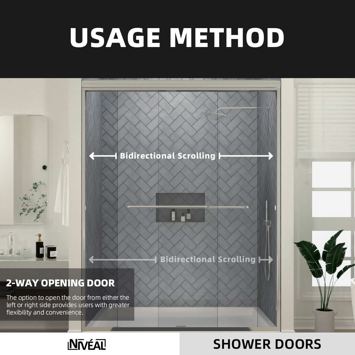 Niveal Bliss 60 in. W x 72 in. H Sliding Semi-Frameless Shower Door with Clear Glass