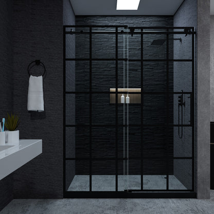 Niveal Ruhr 60 in. W x 76 in. H Sliding Semi-Frameless Shower Door in Matte Black with Patterned Glass 6_44390d7e-d826-4f55-bbaf-c4f95a71863d