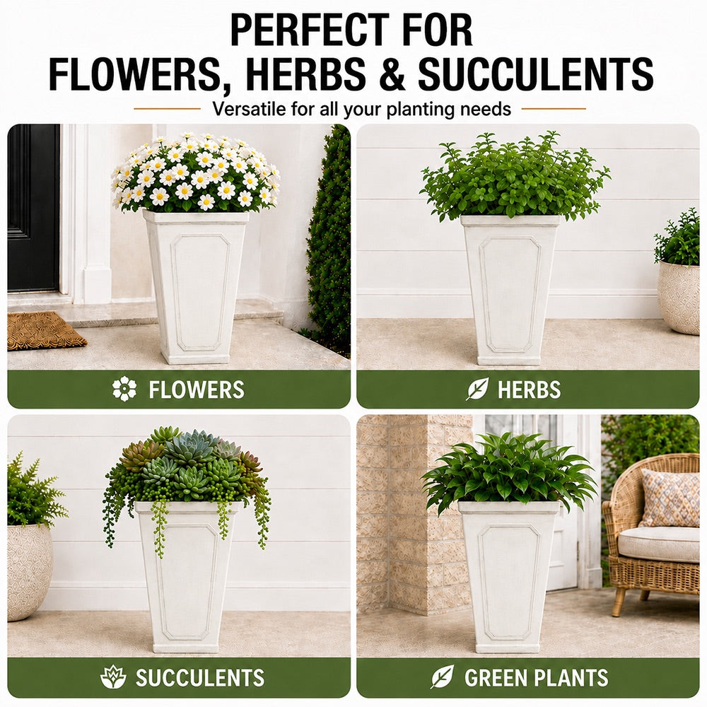 Ellis 16 in. Indoor Outdoor Magnesium Oxide Planter with Drainage Hole Antique White