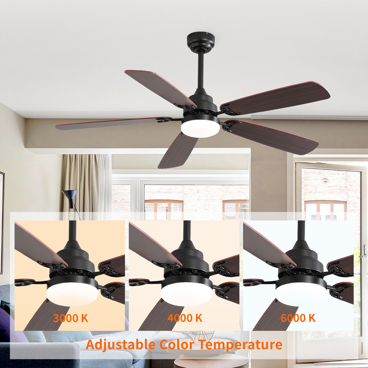 Taimei Cirrus 52 in. White Oak Downrod Standard Ceiling Fan with Integrated LED with Remote Included 5 Two-Tone Blades DC Motor 6_551499e6-04aa-4339-a86d-3153a0358043
