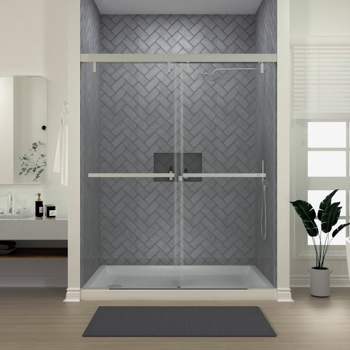 Niveal Koln 60 in. W x 72 in. H Sliding Semi-Frameless Shower Door with Clear Glass 6_55bde47f-604d-40a1-96fa-856c09b045f3
