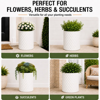Vale 15.75 in. Outdoor Lightweight Concrete Planter with Natural Stone Finish White