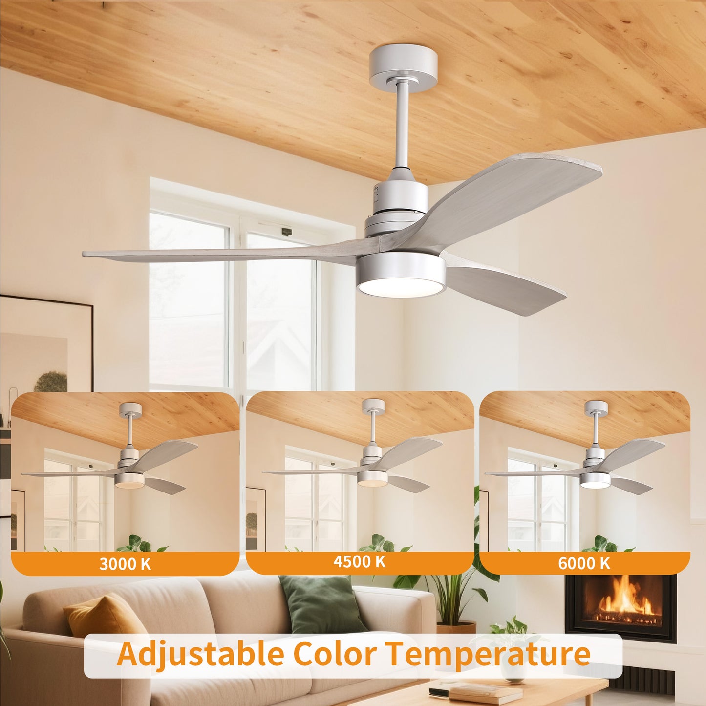 Taimei Selen 52 in. Downrod Standard Ceiling Fan with Integrated LED with Remote Included 3-Blade Reversible
