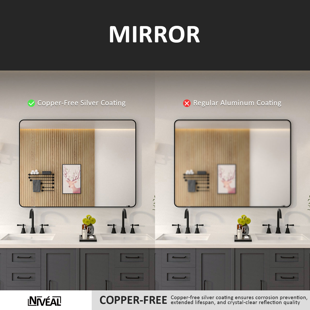 Niveal SM Series Rectangular Framed Wall Bathroom Vanity Mirror