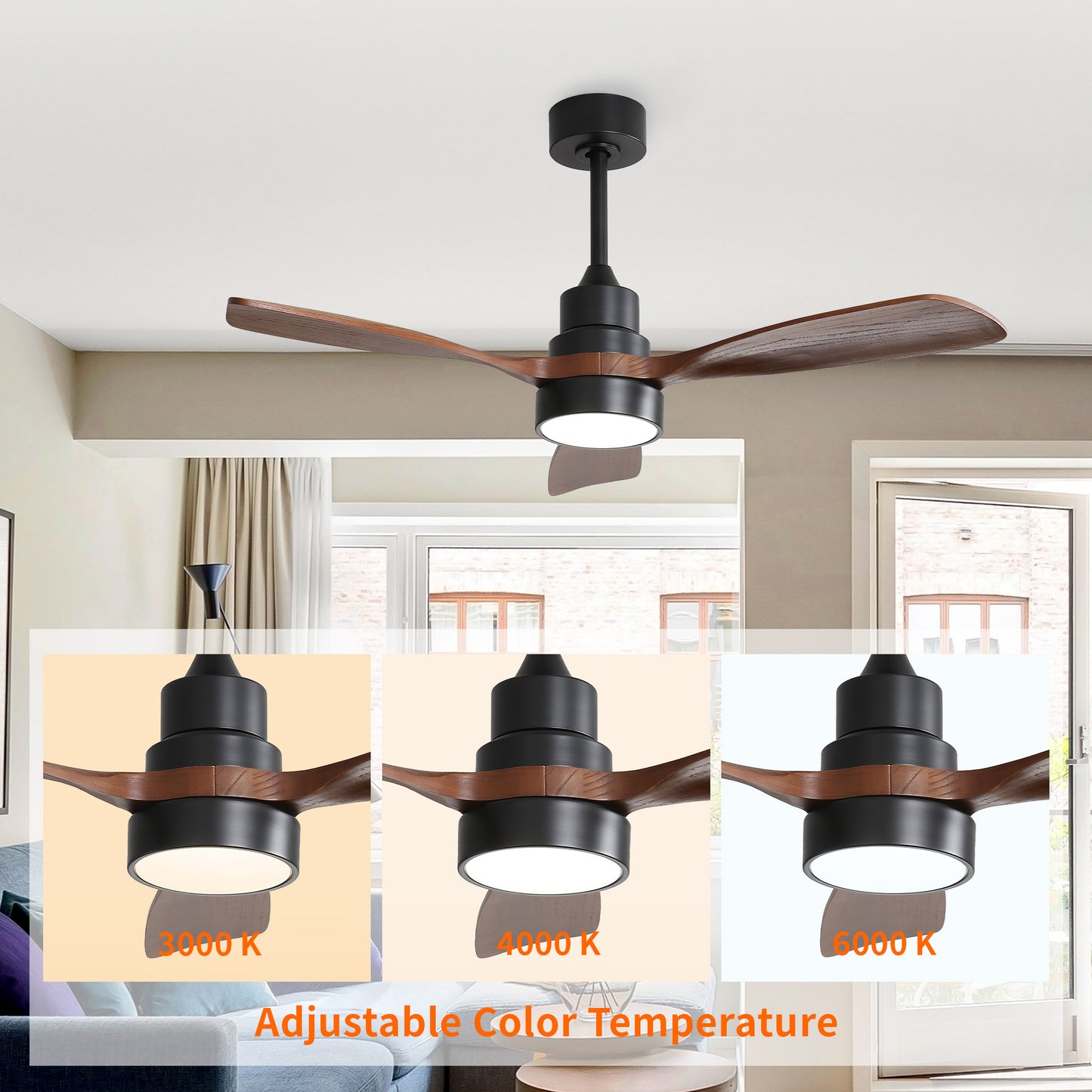 Taimei Auris 48 in. Downrod Standard Ceiling Fan with Integrated LED with Remote Included 3-Reversible Blades