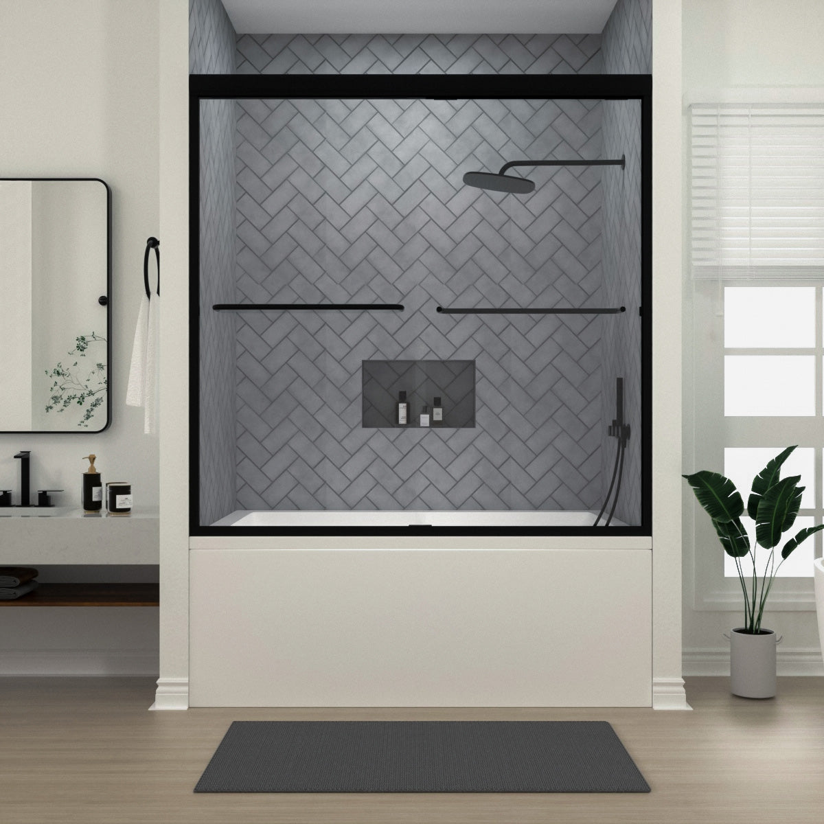 Niveal Bliss 60 in. W x 56 in. H Sliding Semi Frameless Tub Door with Clear Glass 6_62870f6b-89cd-468a-95c0-f94e3aeaf76c