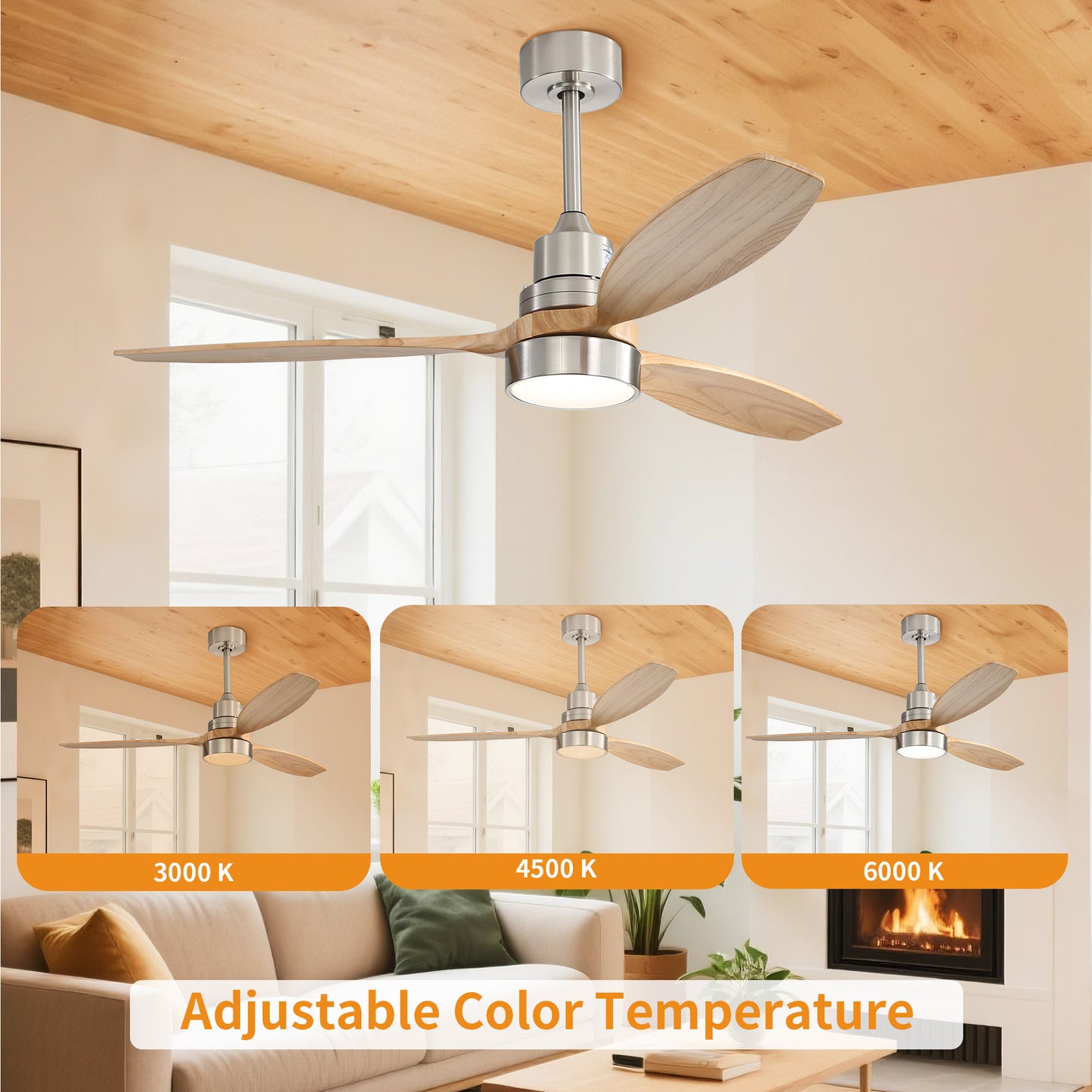 Taimei Selen 52 in. Downrod Standard Ceiling Fan with Integrated LED with Remote Included 3-Blade Reversible