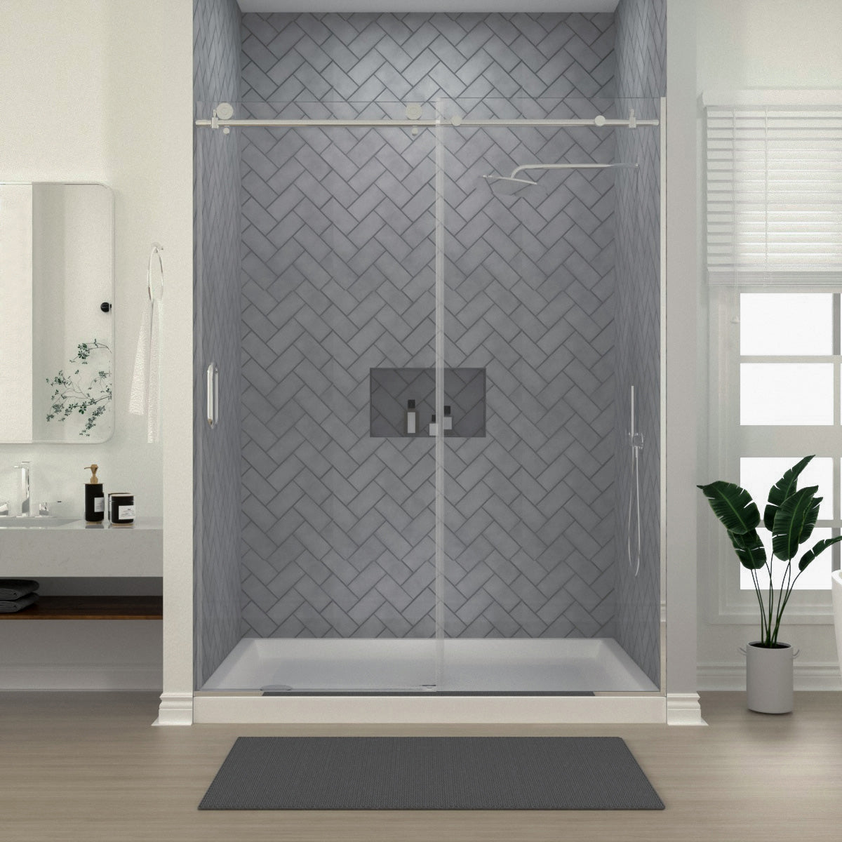 Niveal Luxe 60 in. W x 76 in. H Sliding Semi-Frameless Shower Door with Clear Glass