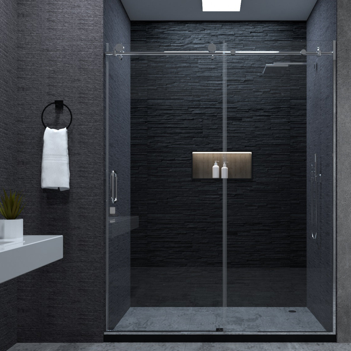 Niveal Ruhr 60 in. W x 76 in. H Sliding Semi-Frameless Shower Door with Clear Glass 6_78ecf7c2-9630-43a5-bca0-14fb59e2e226