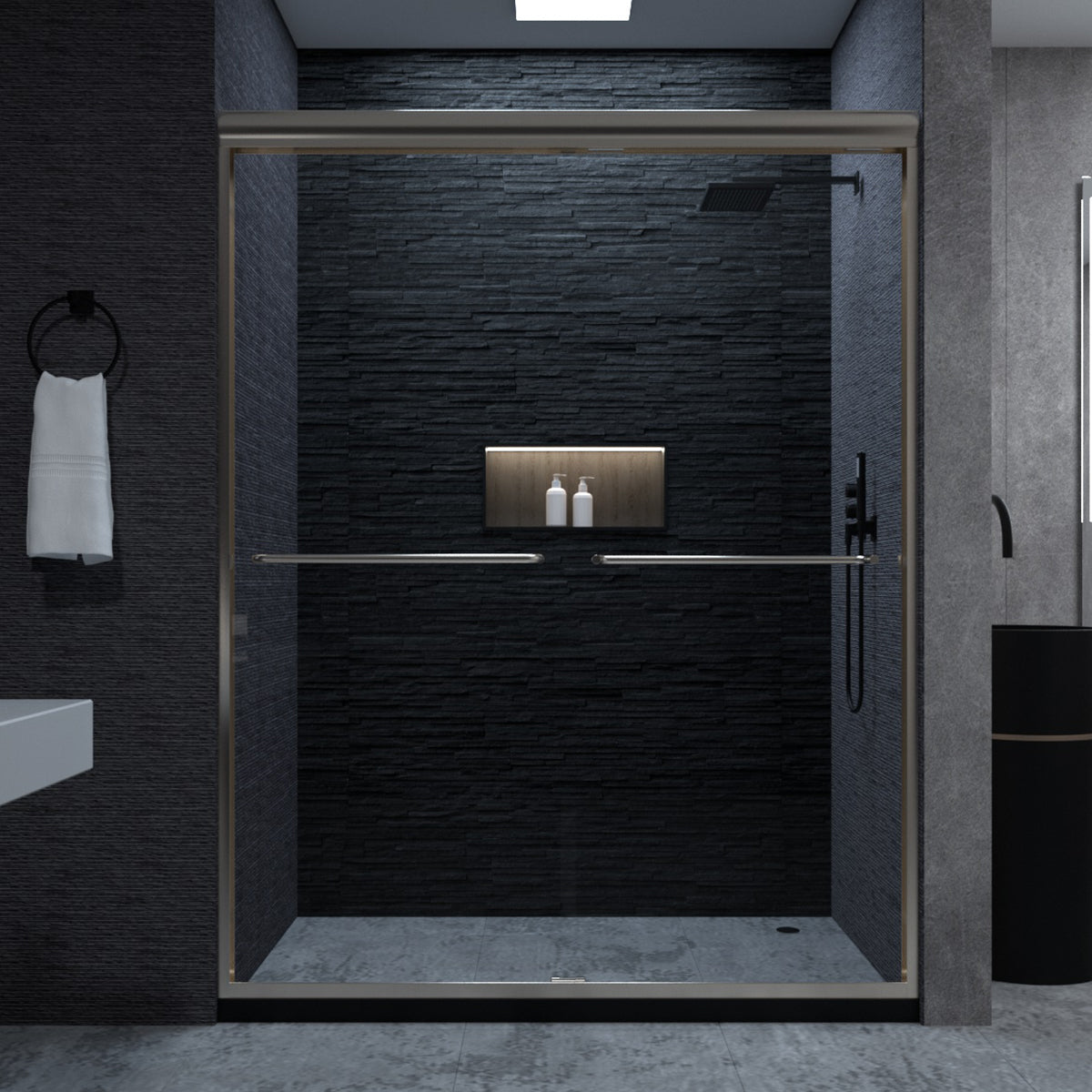 Niveal Vale 60 in. W x 72 in. H Sliding Semi-Frameless Shower Door with Clear Glass