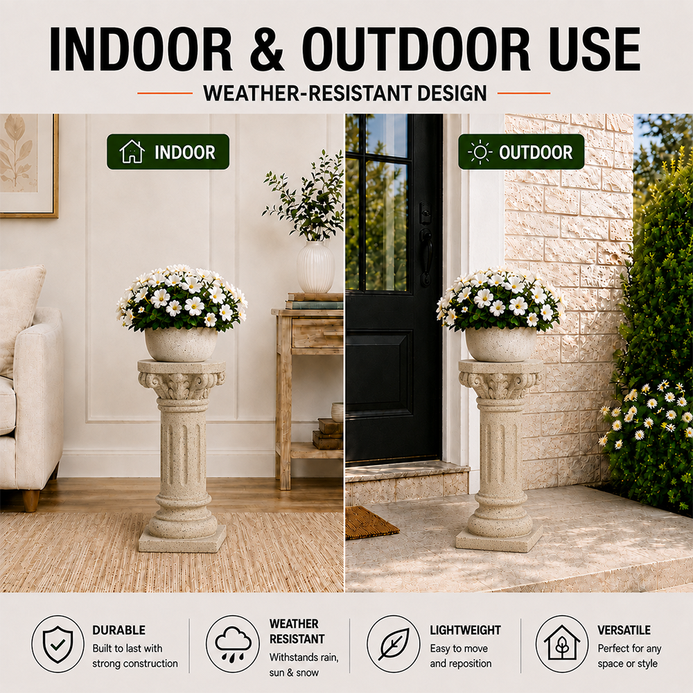 Fern 26.25 in. Tall Sand Magnesium Oxide Pedestal Plant Stand