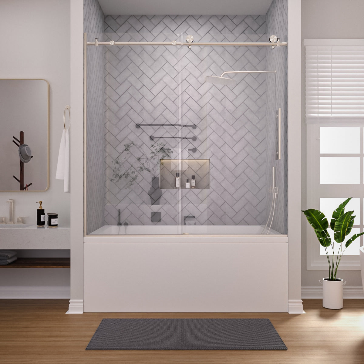 Niveal Luxe 60 in. W x 60 in. H Sliding Semi Frameless Tub Door with Clear Glass 6_850352bd-aac4-4eab-85f0-0dc85a11ee40