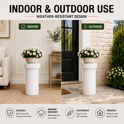 Alora 24 in. Tall White Magnesium Oxide Pedestal Plant Stand