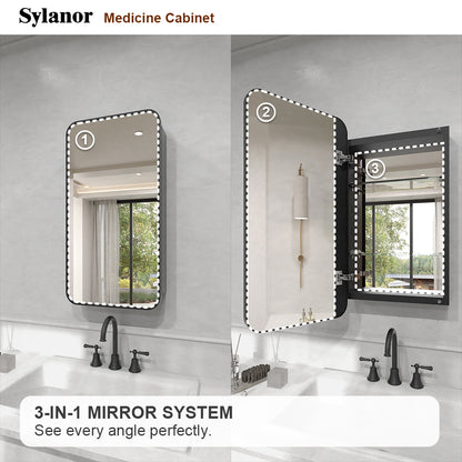 Verve Frameless Recessed or Surface-Mount Rectangular Aluminum Medicine Cabinet with Mirror in Matte Black