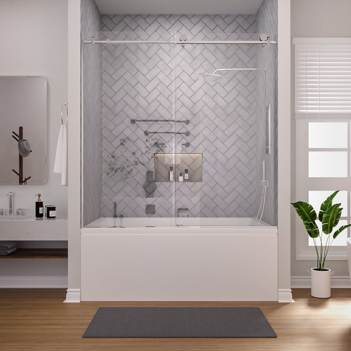 Niveal Luxe 60 in. W x 60 in. H Sliding Semi Frameless Tub Door with Clear Glass 6_a09cb769-6c8b-4dbb-b729-21fe749bb081