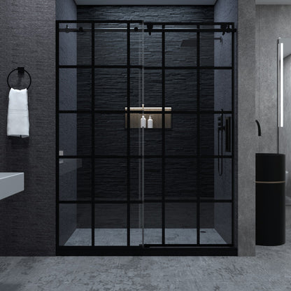 Niveal Ruhr 60 in. W x 76 in. H Sliding Semi-Frameless Shower Door in Matte Black with Patterned Glass 6_a3ef369c-f99b-4a65-9355-9e78fb69981e