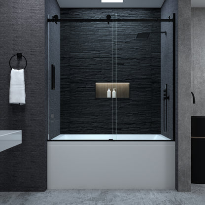 Niveal Essen 60 in. W x 60 in. H Sliding Semi-Frameless Tub Door in Matte Black Finish 6_be12e0b9-d8f7-4435-a69c-a77704bd20c6