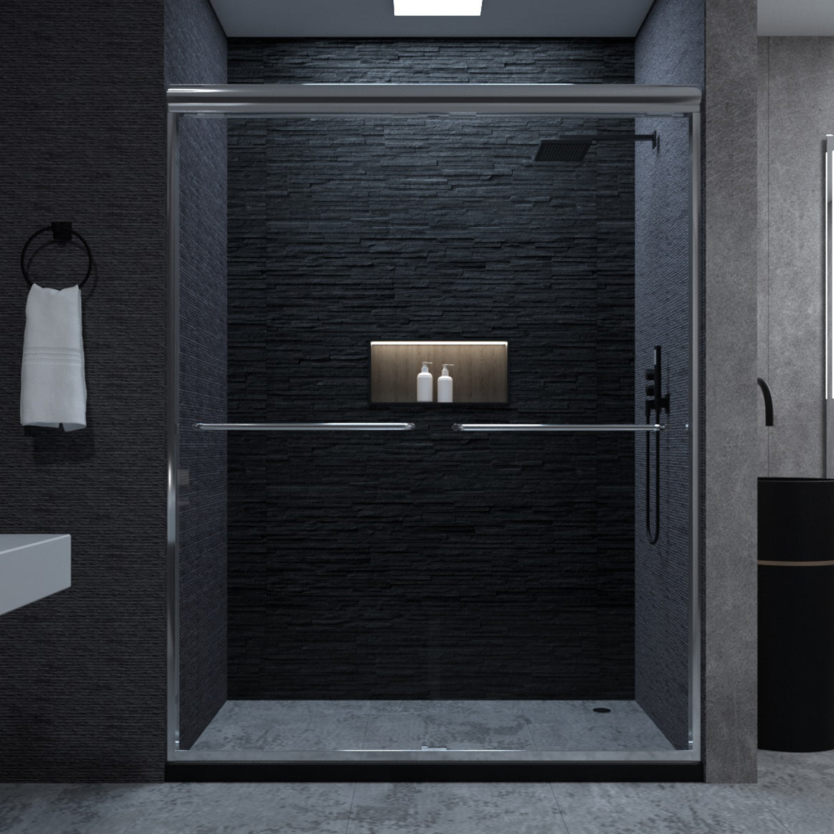 Niveal Vale 60 in. W x 72 in. H Sliding Semi-Frameless Shower Door with Clear Glass