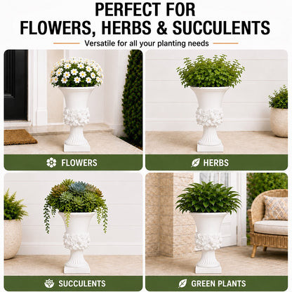 Terra 19.5 in. Outdoor Lightweight Concrete Garden Urn Planter White