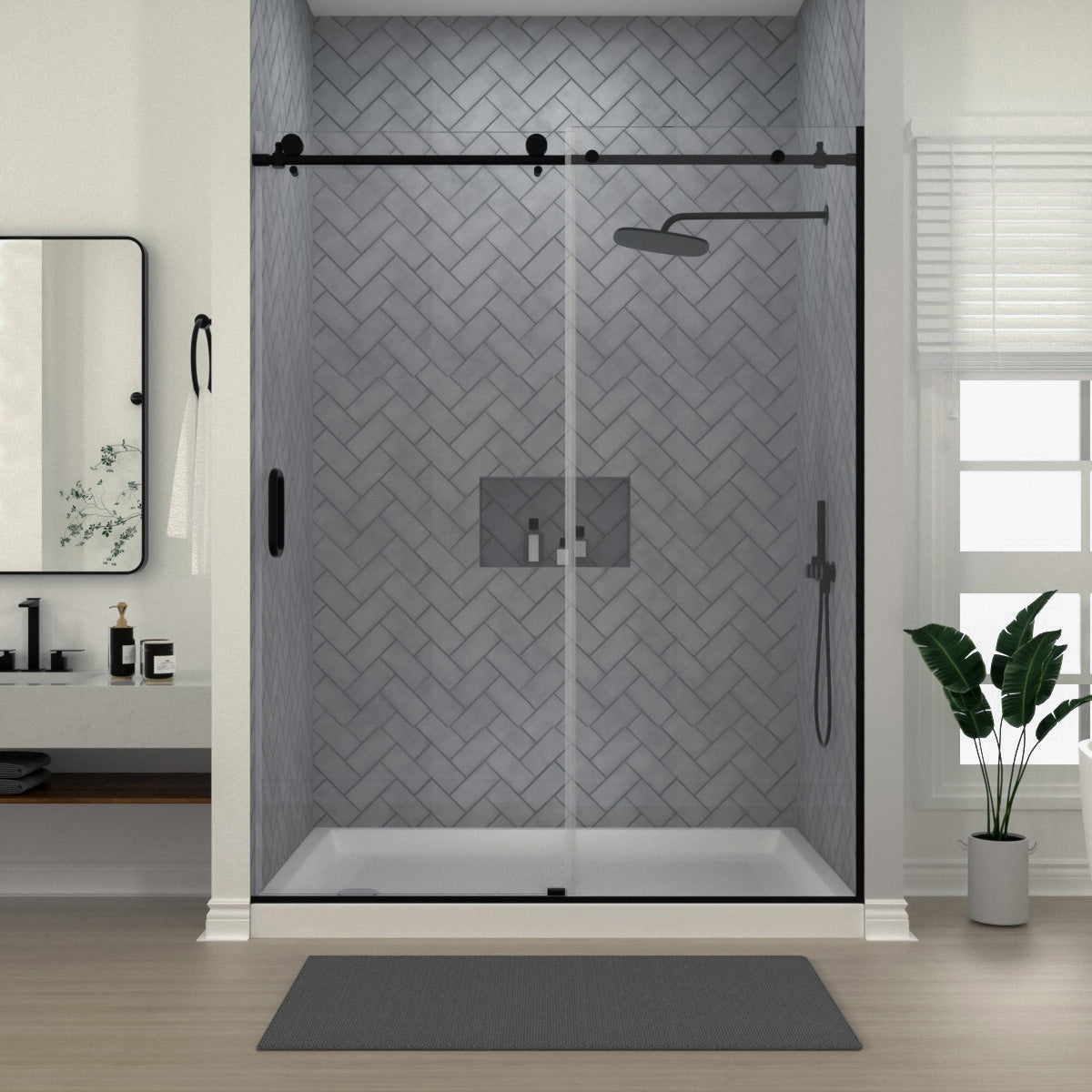 Niveal Luxe 60 in. W x 76 in. H Sliding Semi-Frameless Shower Door with Clear Glass