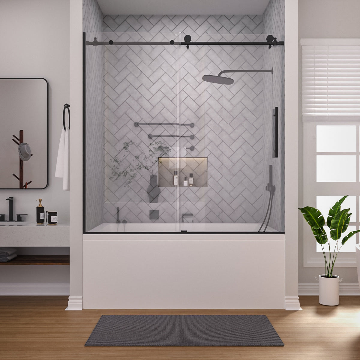 Niveal Vale 60 in. W x 60 in. H Sliding Semi Frameless Tub Door 6_d76592a6-9bbe-4790-92b9-a5c6a0540cfe
