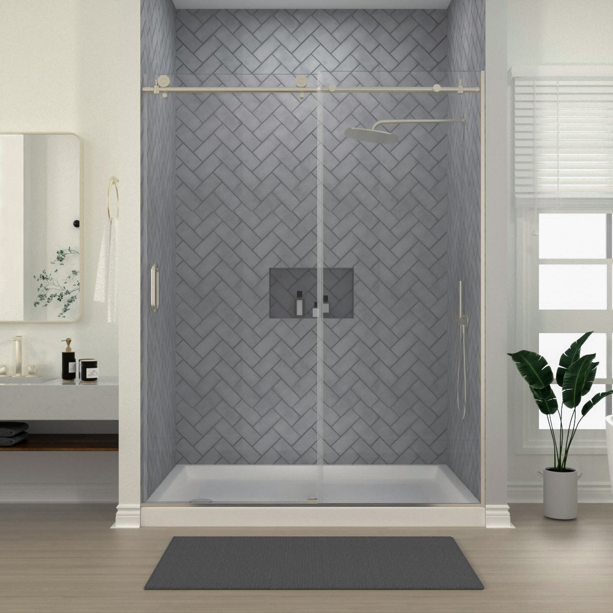 Niveal Luxe 60 in. W x 76 in. H Sliding Semi-Frameless Shower Door with Clear Glass