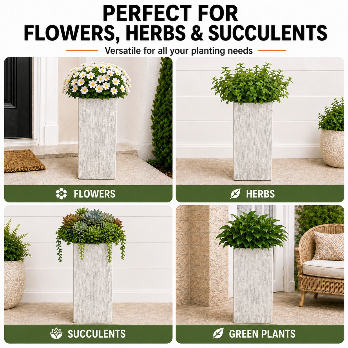 Virella 8 in. Antique White Magnesium Oxide Floor Planter for Indoor Outdoor Use