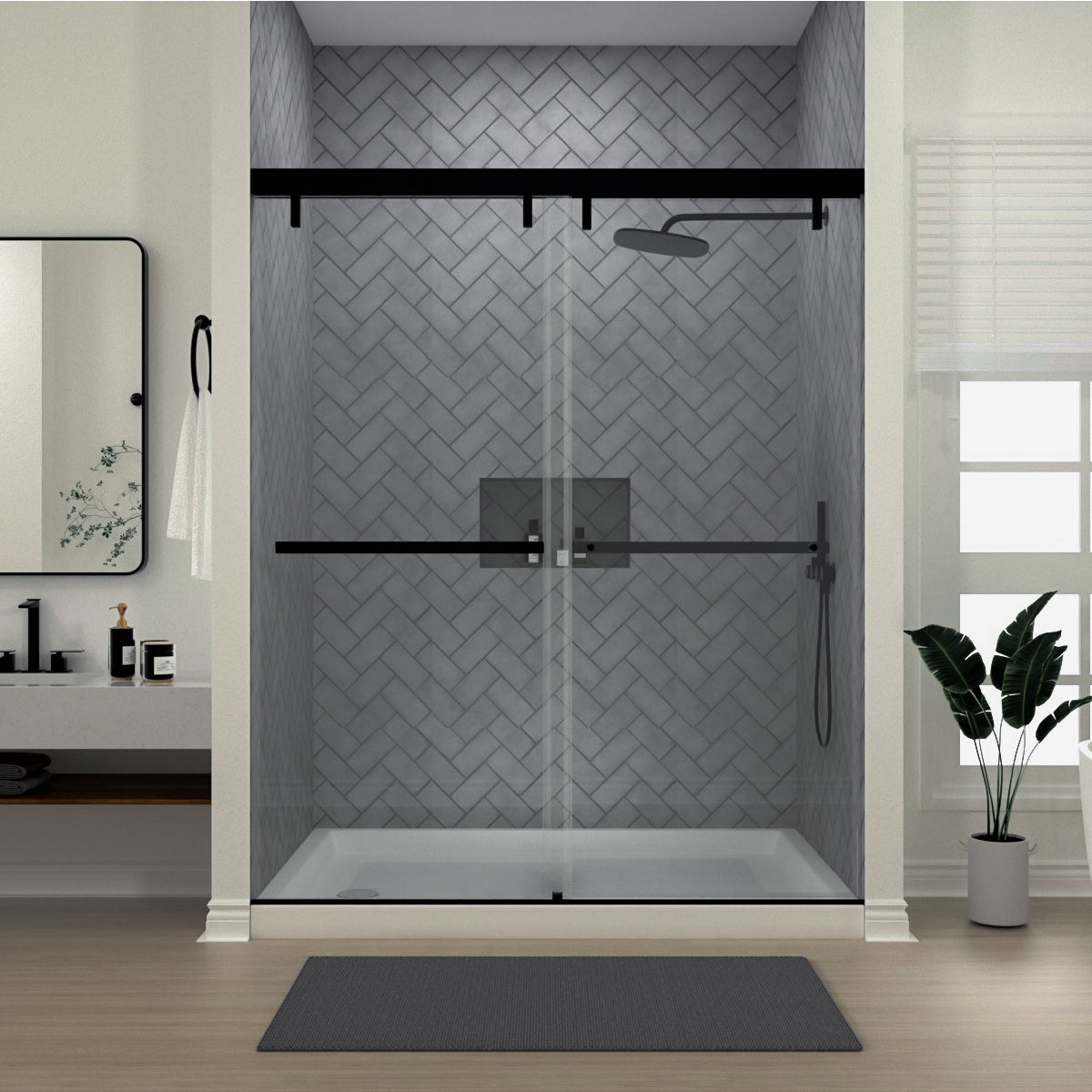 Niveal Koln 60 in. W x 72 in. H Sliding Semi-Frameless Shower Door with Clear Glass 6_e5714cf2-ee47-4ed9-84a6-be17a70020f8