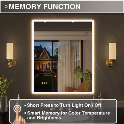 Shimmer Rectangular Frameless Anti-Fog LED Light Dimmable Wall Bathroom Vanity Mirror in Polished Crystal