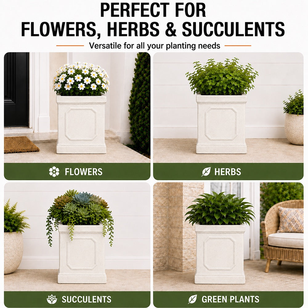 Ellis 10.75 in. Indoor Outdoor Magnesium Oxide Planter with Drainage Hole Antique White