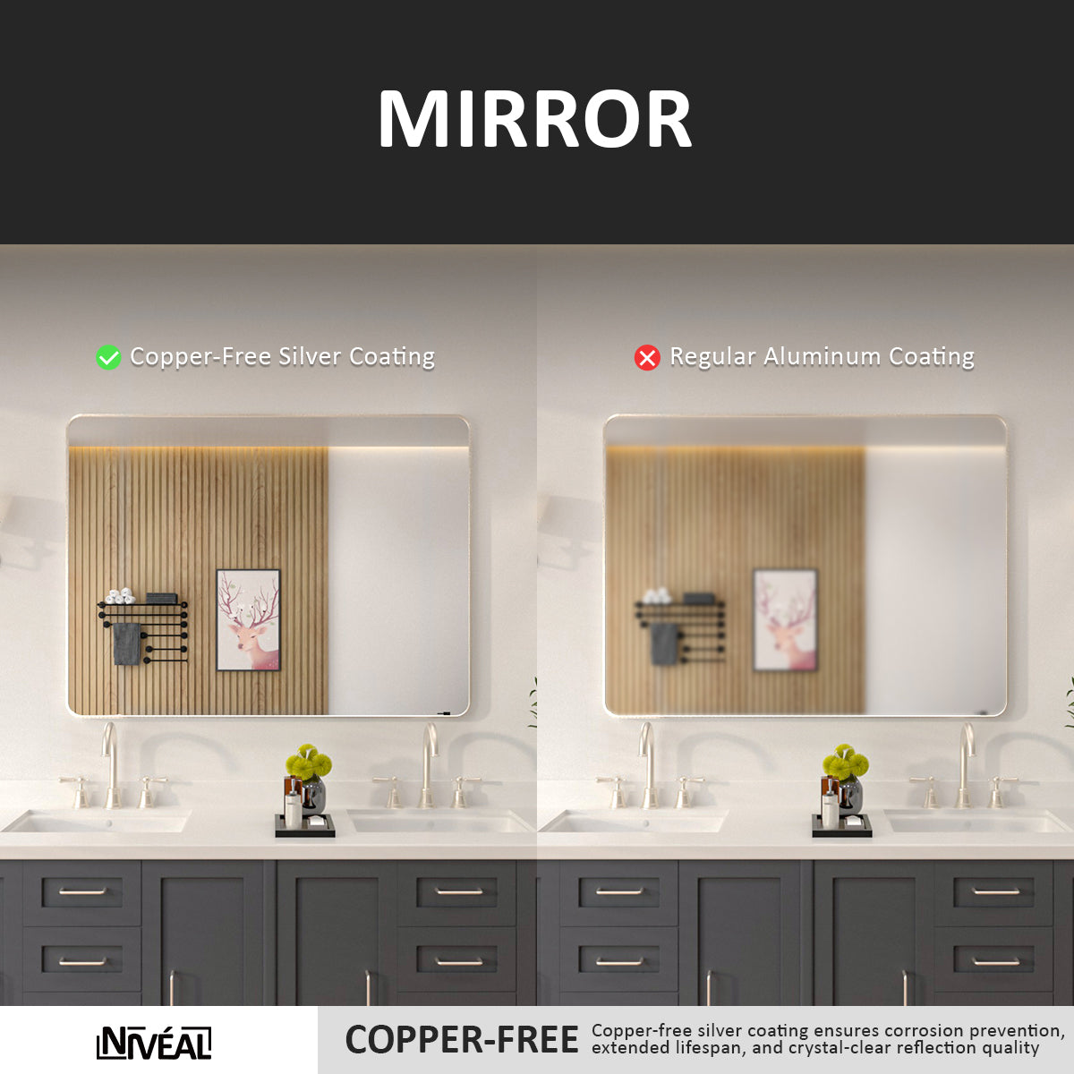 Niveal SM Series Rectangular Framed Wall Bathroom Vanity Mirror