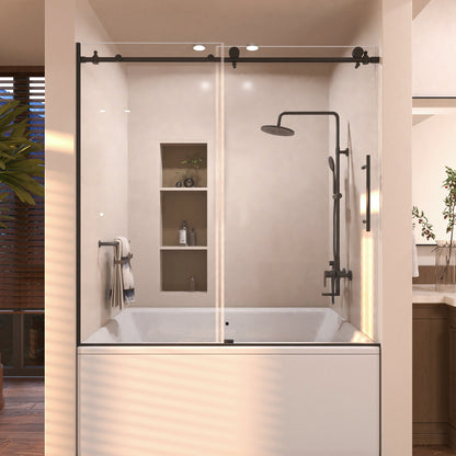 Eon 60 in. W x 60 in. H Sliding Semi-Frameless Tub Door with Clear Glass