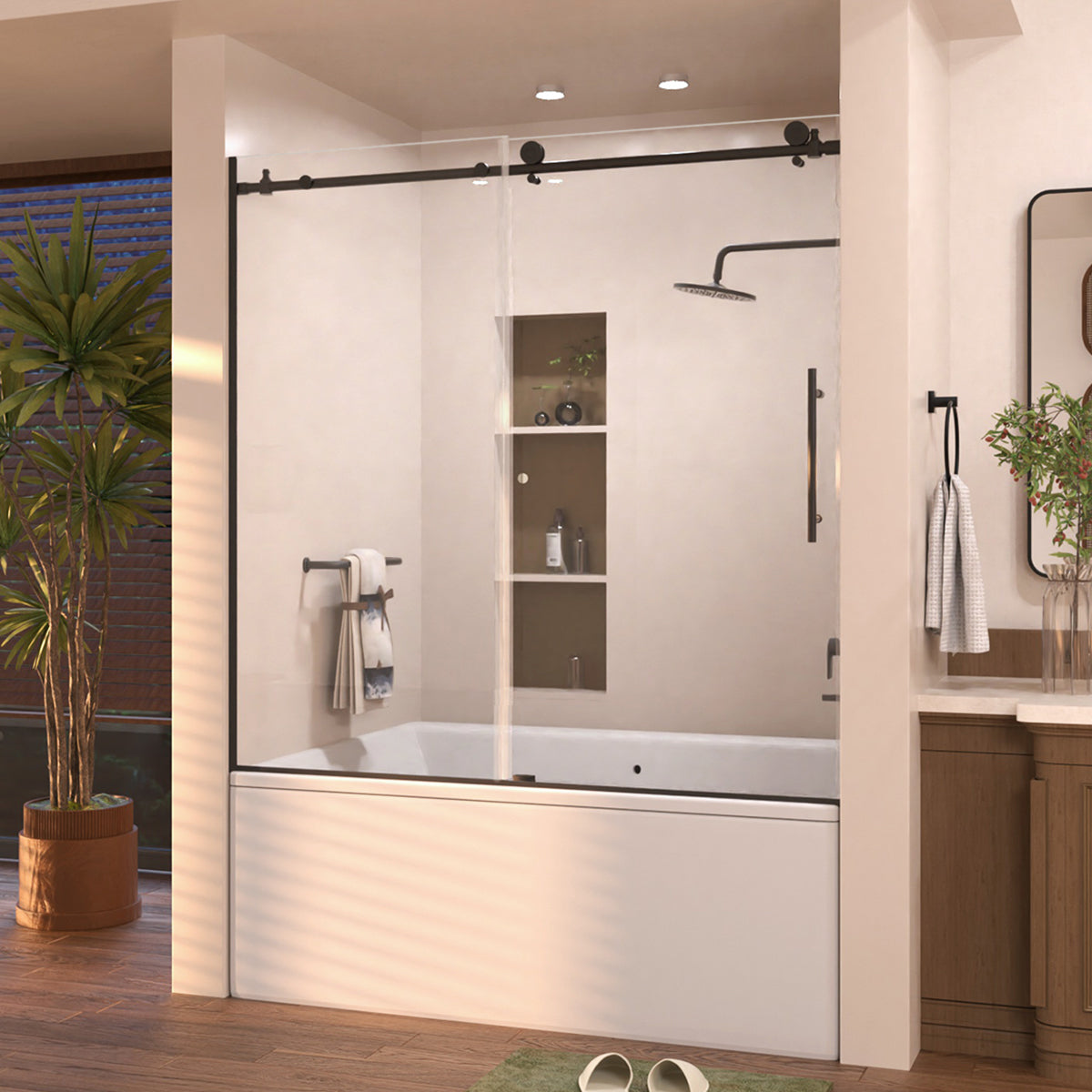 Eon 60 in. W x 60 in. H Sliding Semi-Frameless Tub Door with Clear Glass