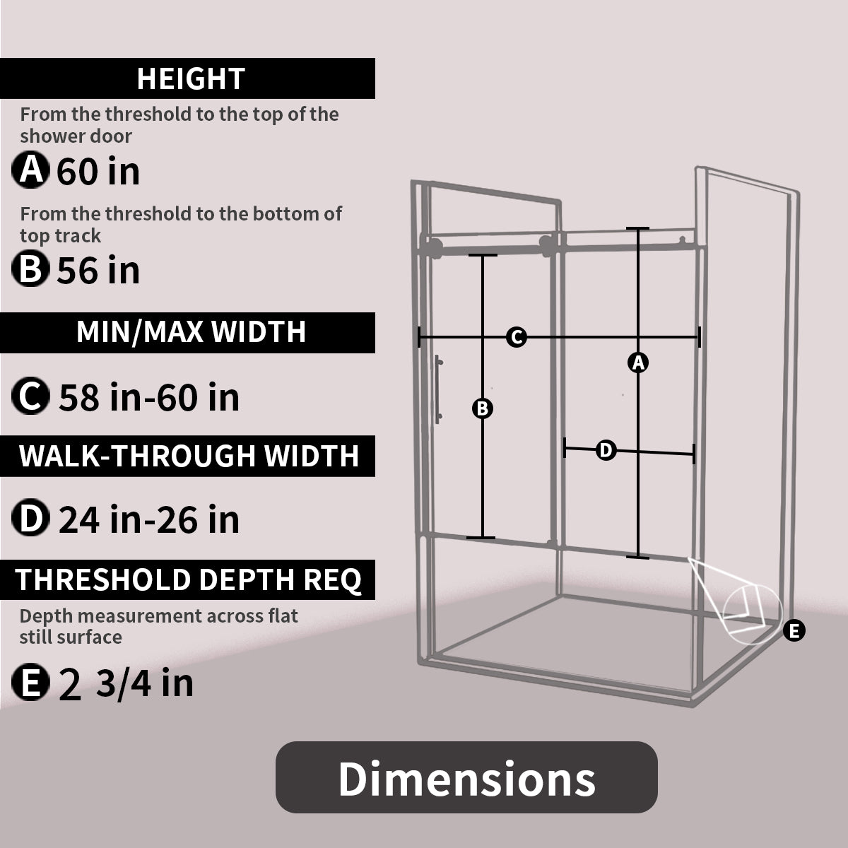 Eon 60 in. W x 60 in. H Sliding Semi-Frameless Tub Door with Clear Glass