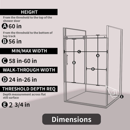 Eon 60 in. W x 60 in. H Sliding Semi-Frameless Tub Door with Clear Glass