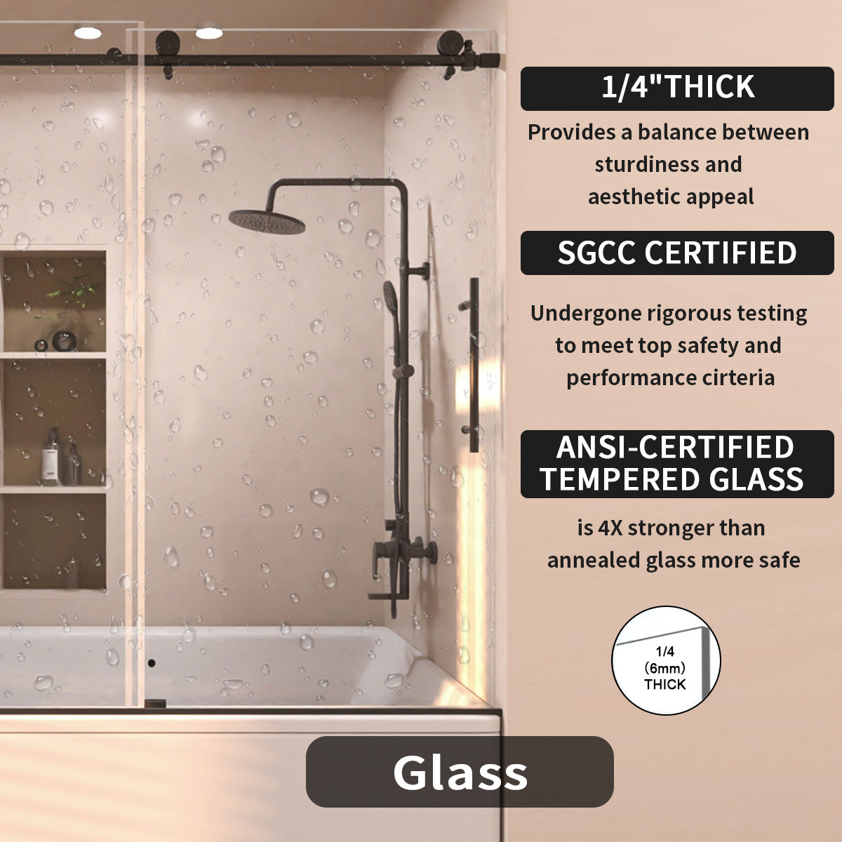 Eon 60 in. W x 60 in. H Sliding Semi-Frameless Tub Door with Clear Glass