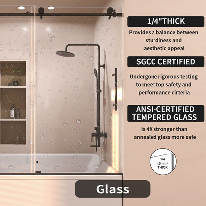 Eon 60 in. W x 60 in. H Sliding Semi-Frameless Tub Door with Clear Glass