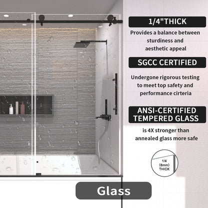 TaiMei 60 in. W x 60 in. H Sliding Semi-Frameless Tub Door 7051-6060-BL06_610394fa-b2c1-44ac-ae27-7b06076cc8e8