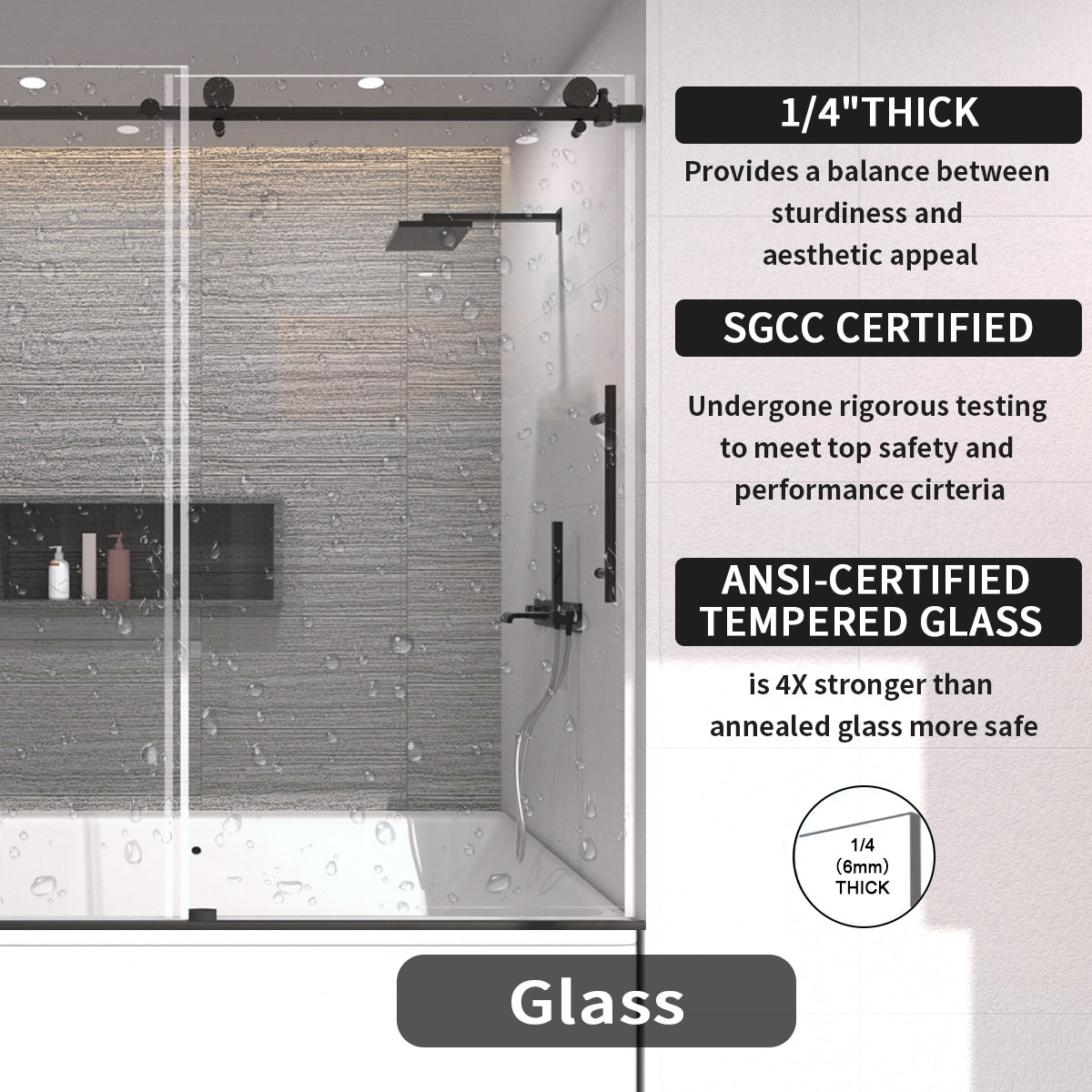 TaiMei 60 in. W x 60 in. H Sliding Semi-Frameless Tub Door with Clear Glass and Handles 7051-6060-BL06_d9f47704-61bd-4b91-9e87-94743cb5801c