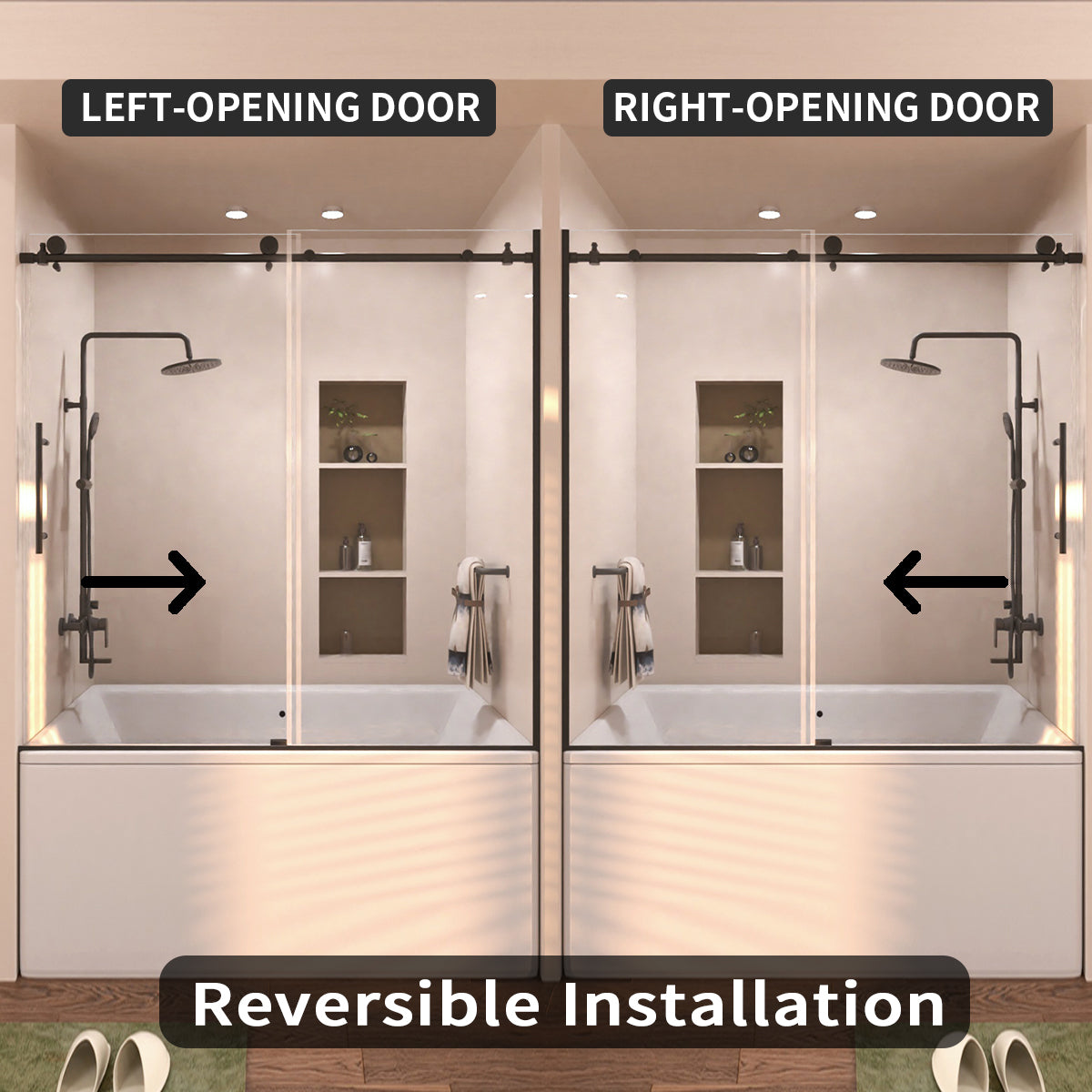 Eon 60 in. W x 60 in. H Sliding Semi-Frameless Tub Door with Clear Glass