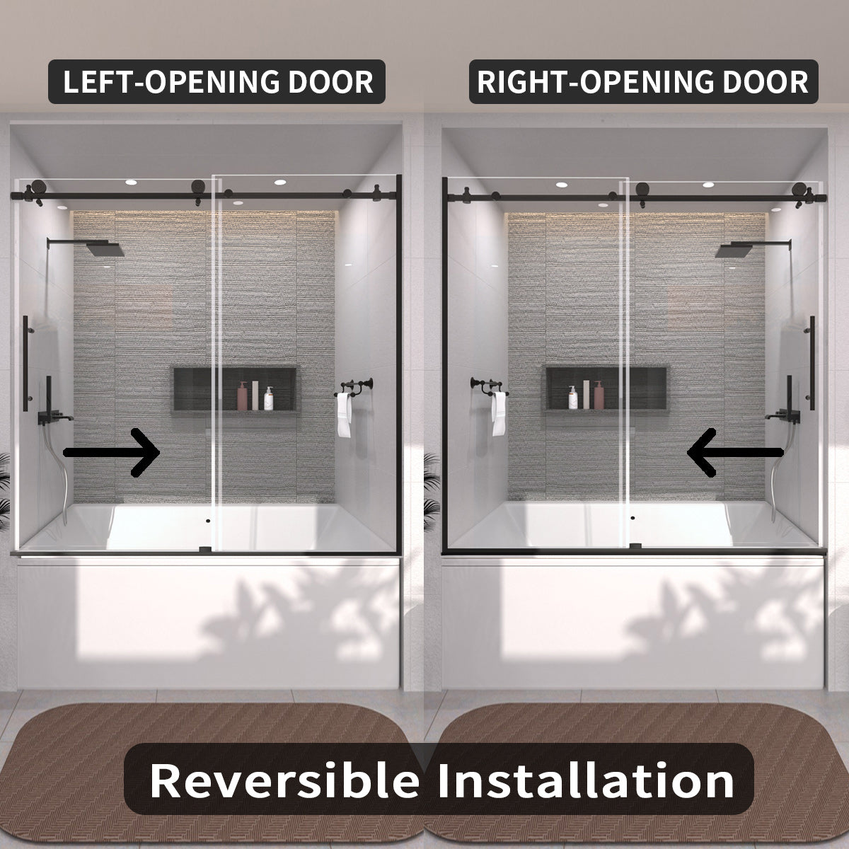 TaiMei 60 in. W x 60 in. H Sliding Semi-Frameless Tub Door with Clear Glass and Handles 7051-6060-BL08_20a20390-00f0-49ec-b232-f875237a404a