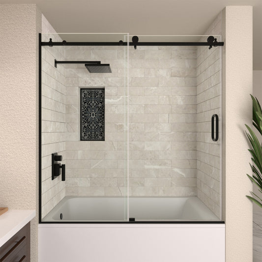 TaiMei 60 in. W x 60 in. H Sliding Semi-Frameless Tub Door