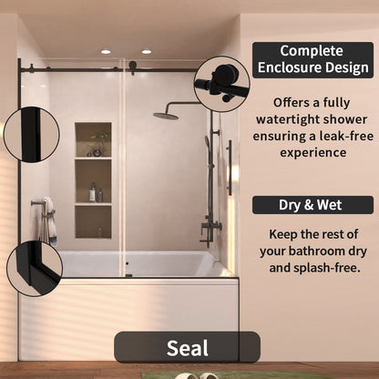 Eon 60 in. W x 60 in. H Sliding Semi-Frameless Tub Door with Clear Glass